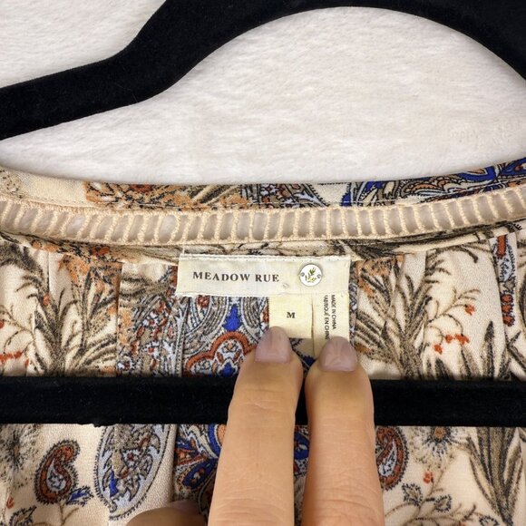 Meadow Rue Boho Blouse Cream Paisley Print Women's Medium Hippie Anthropologie‎ - Picture 2 of 8